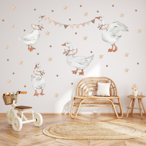 Naklejki na ścianę gęsi gąski gęś boho gwiazdki groszki