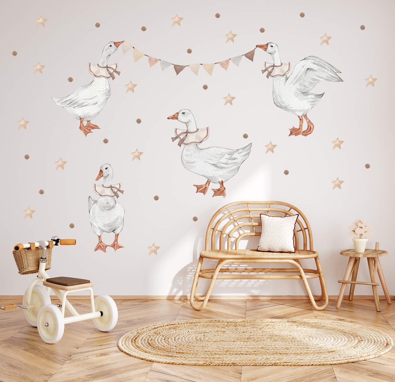 Naklejki na ścianę gęsi gąski gęś boho gwiazdki groszki