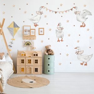 Naklejki na ścianę gęsi gąski gęś boho gwiazdki groszki