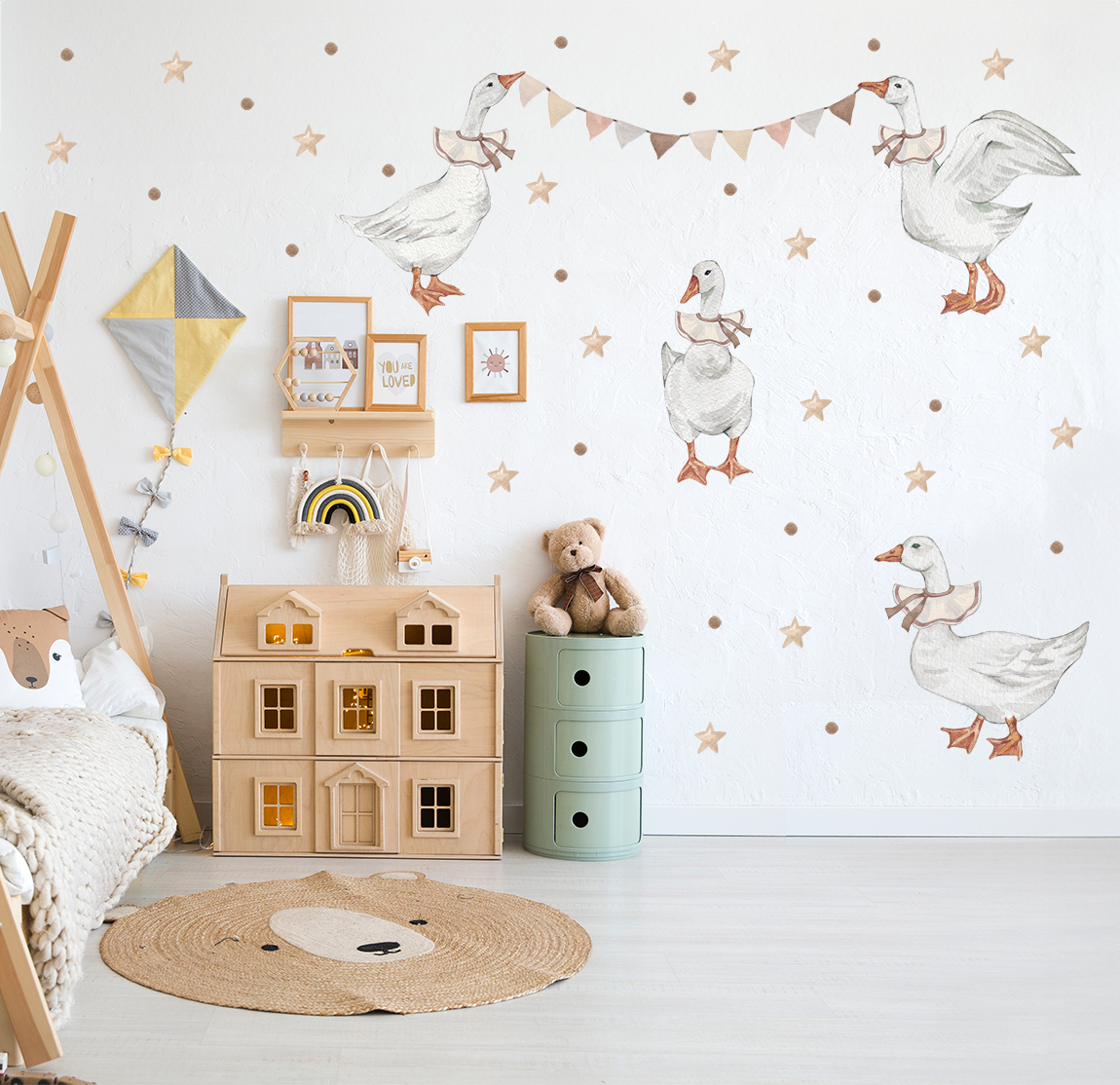 Naklejki na ścianę gęsi gąski gęś boho gwiazdki groszki - obrazek 2