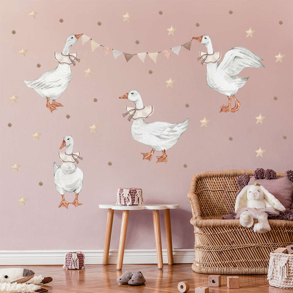 Naklejki na ścianę gęsi gąski gęś boho gwiazdki groszki - obrazek 3