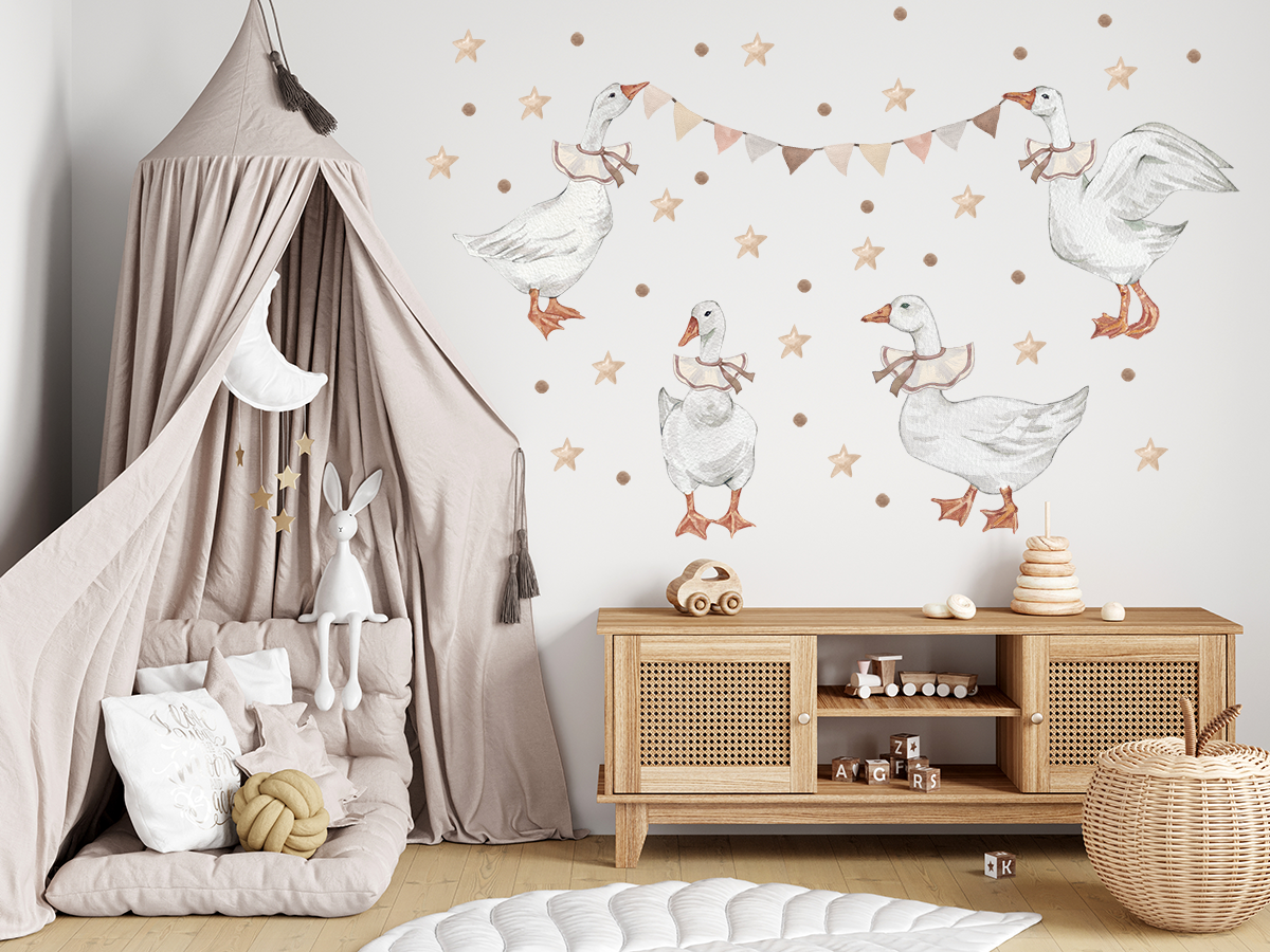 Naklejki na ścianę gęsi gąski gęś boho gwiazdki groszki - obrazek 7
