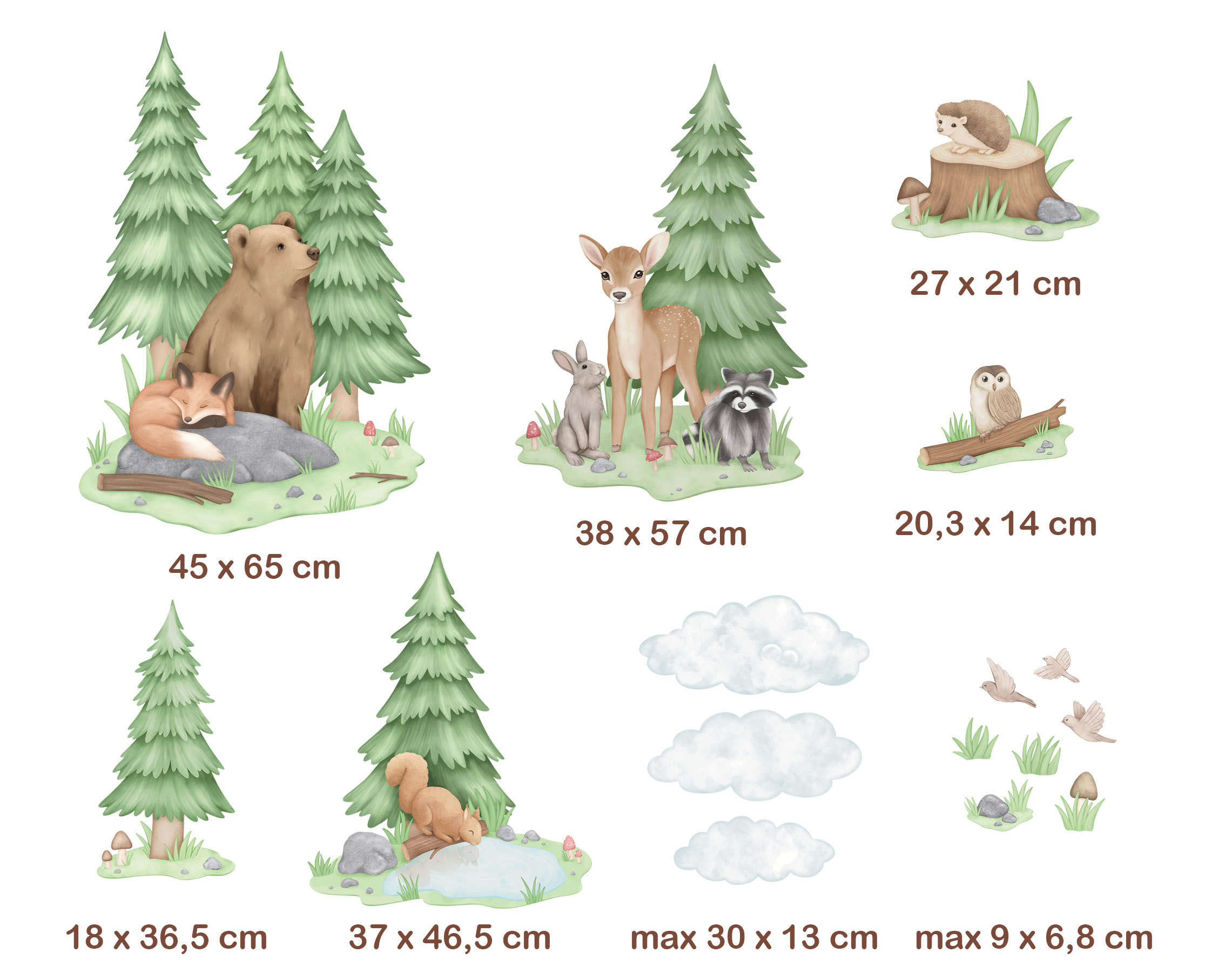 Naklejki na ścianę zwierzęta leśne miś lisek sarenka las sowa drzewo - obrazek 3
