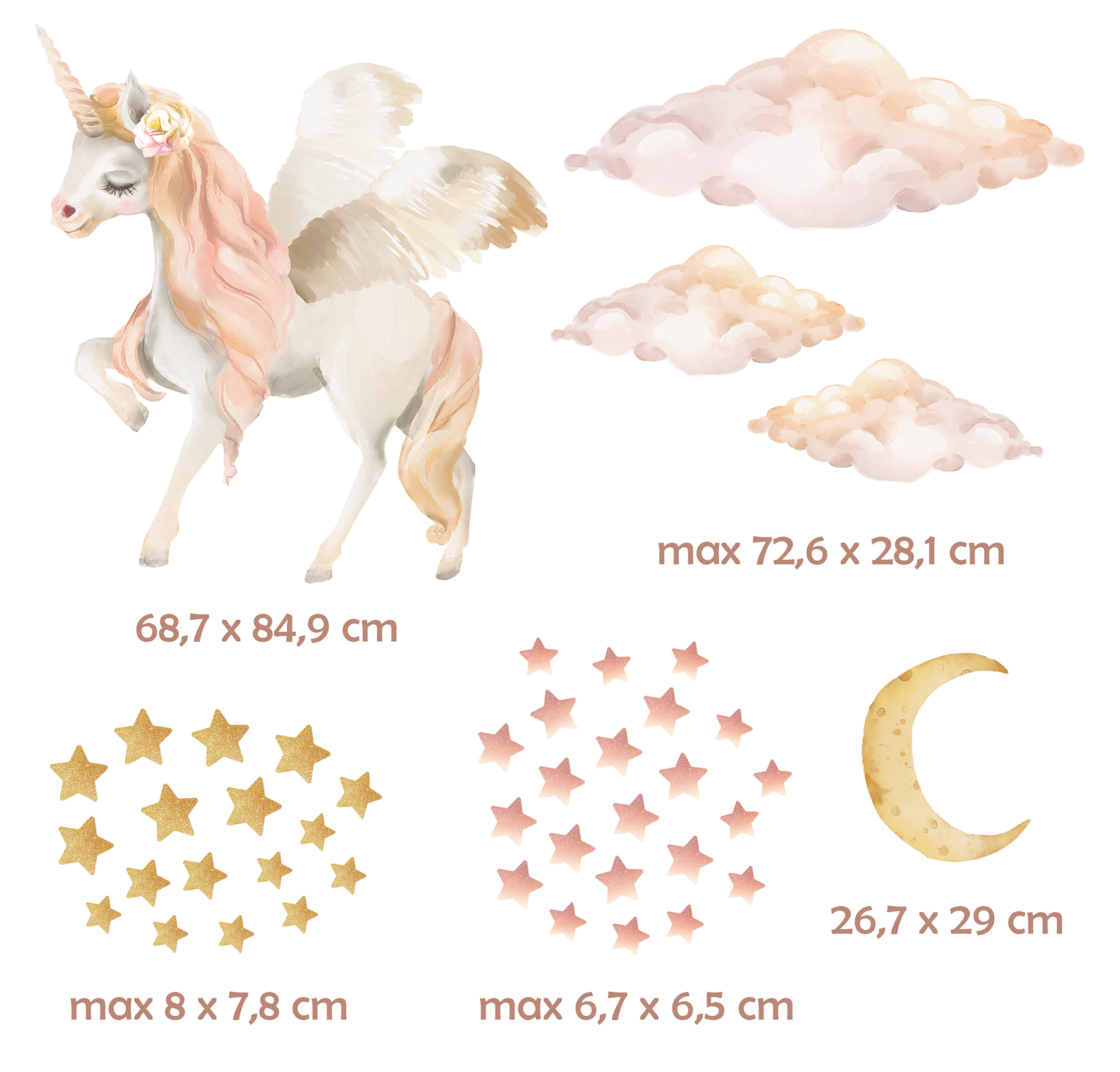 Naklejki na ścianę dla dzieci jednorożec pegaz gwiazdki księżyc XL - obrazek 7